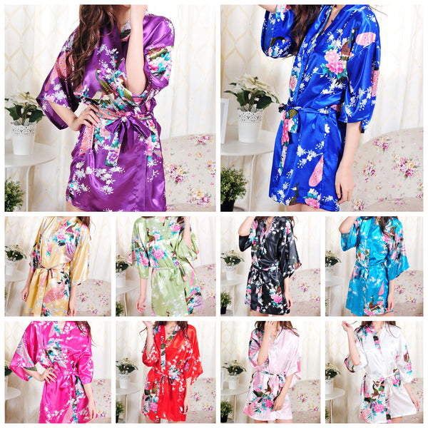 Set of 10 - Bridal Party Peacock Kimono Robes