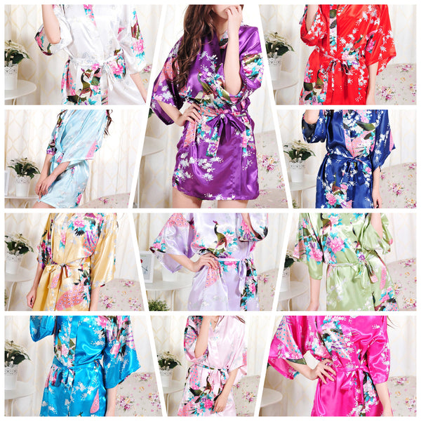 Set of 11 - Bridal Party Peacock Kimono Robes