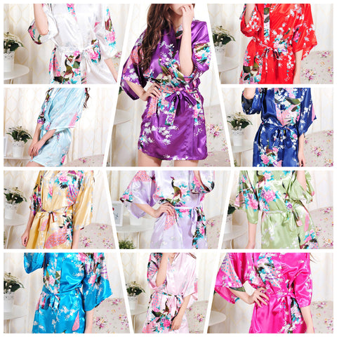 Set of 11 - Bridal Party Peacock Kimono Robes