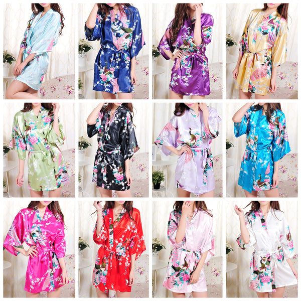 Set of 12 - Bridal Party Peacock Kimono Robes