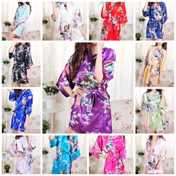 Set of 7 - Bridal Party Peacock Kimono Robes