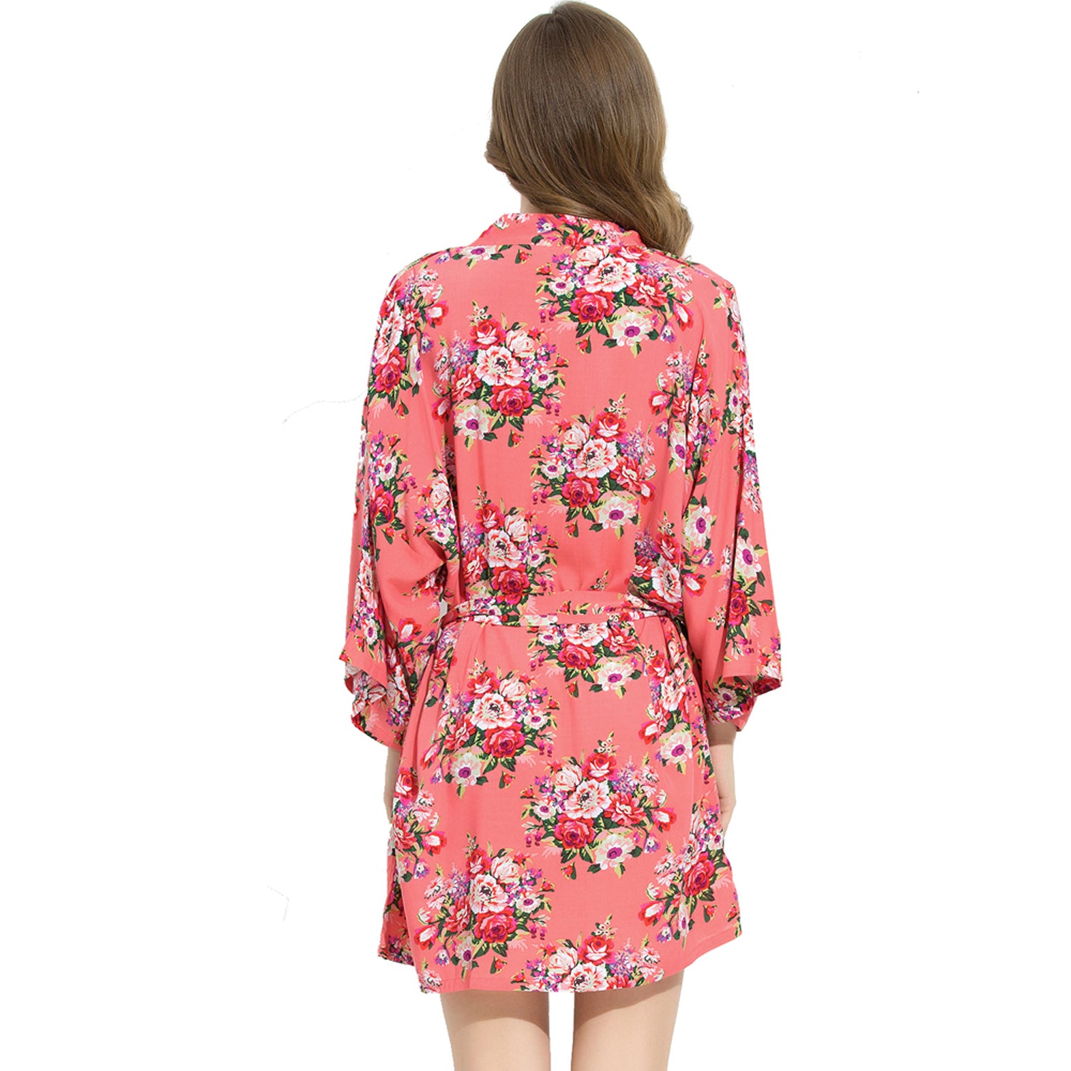Coral - Floral Cotton Kimono Robe