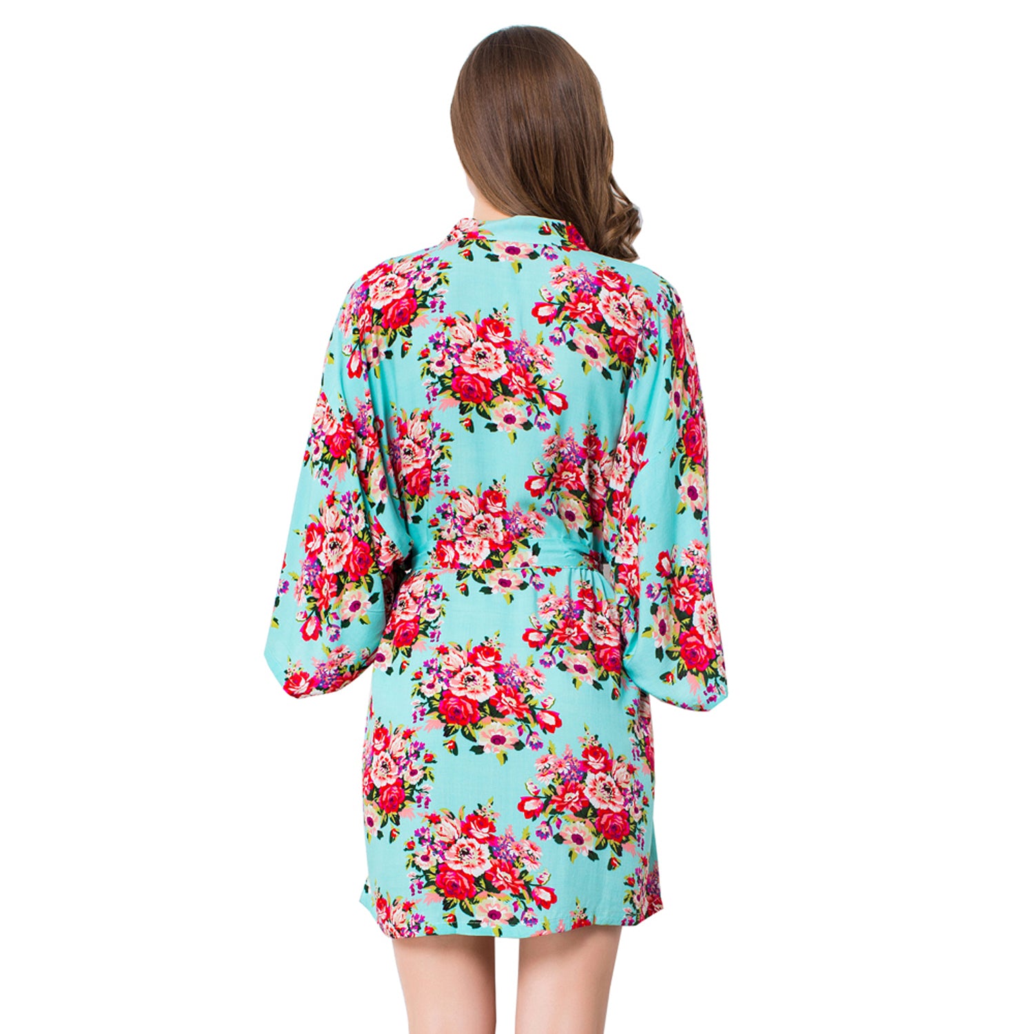 Light Blue - Floral Cotton Kimono Robe