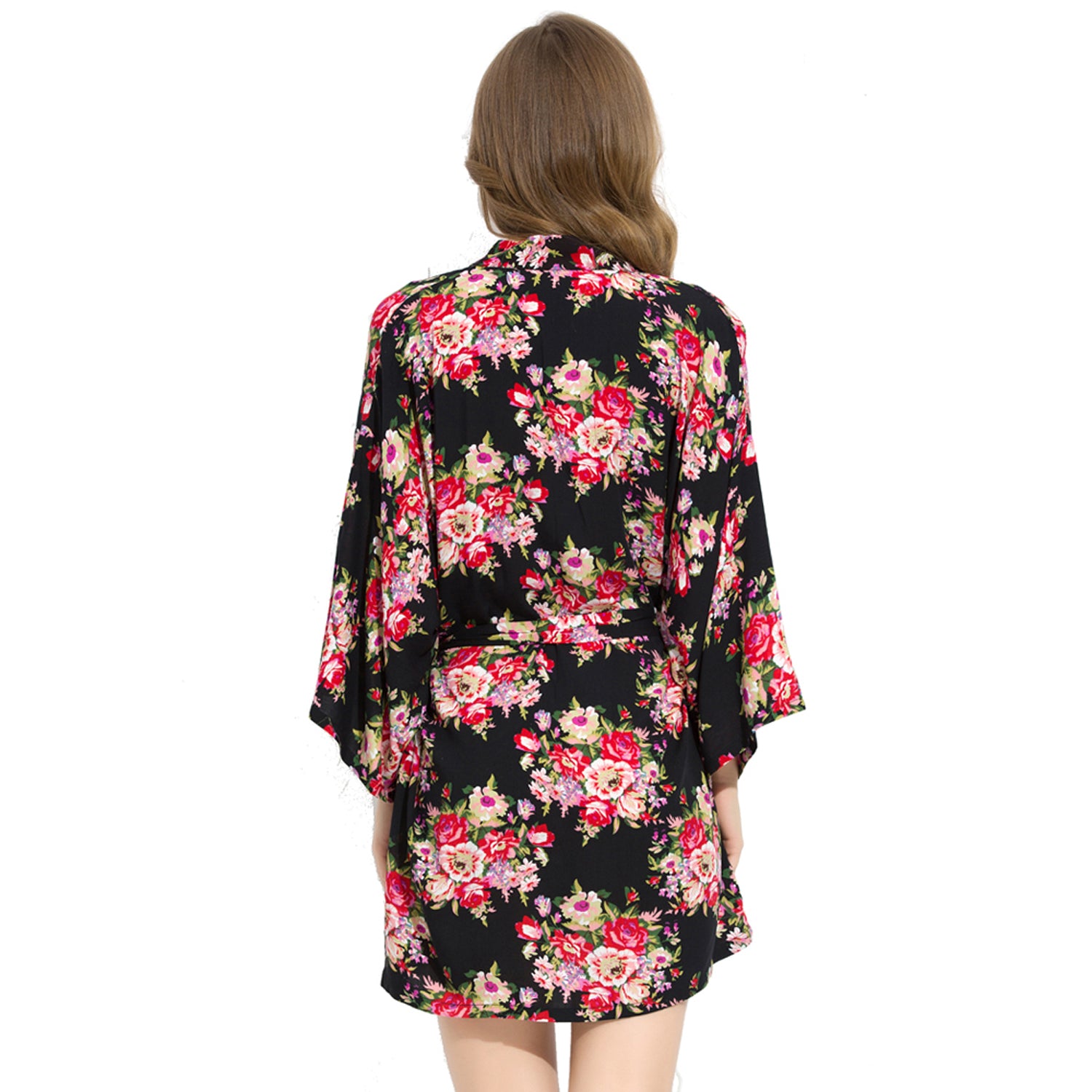 Black - Floral Cotton Kimono Robe