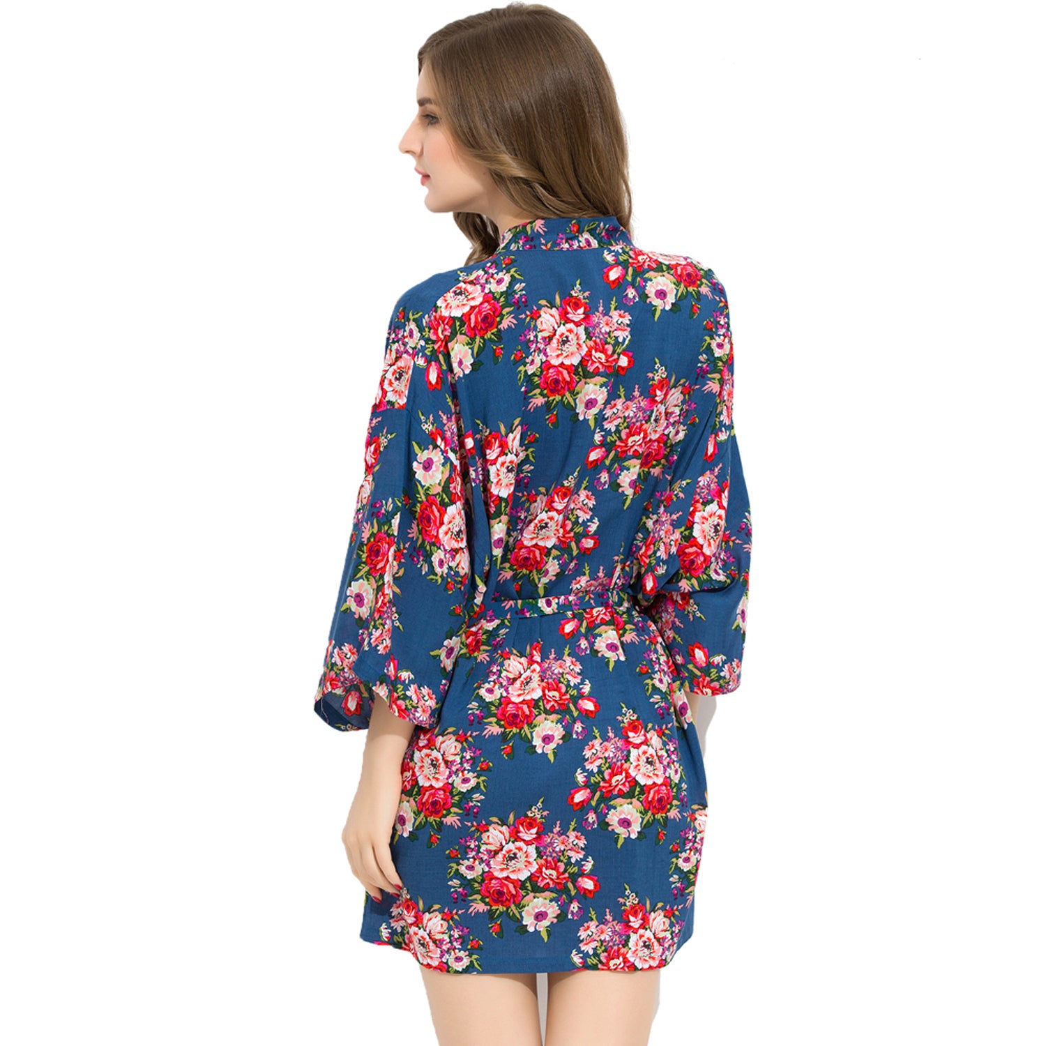Blue - Floral Cotton Kimono Robe