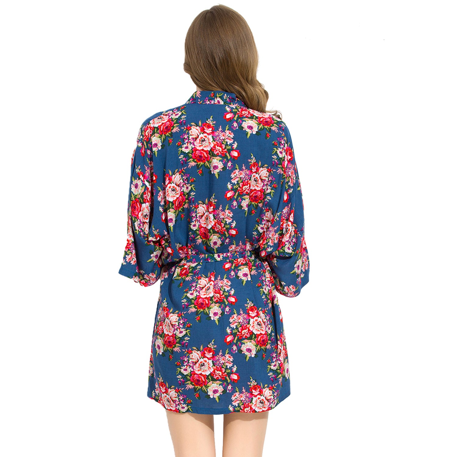 Blue - Floral Cotton Kimono Robe