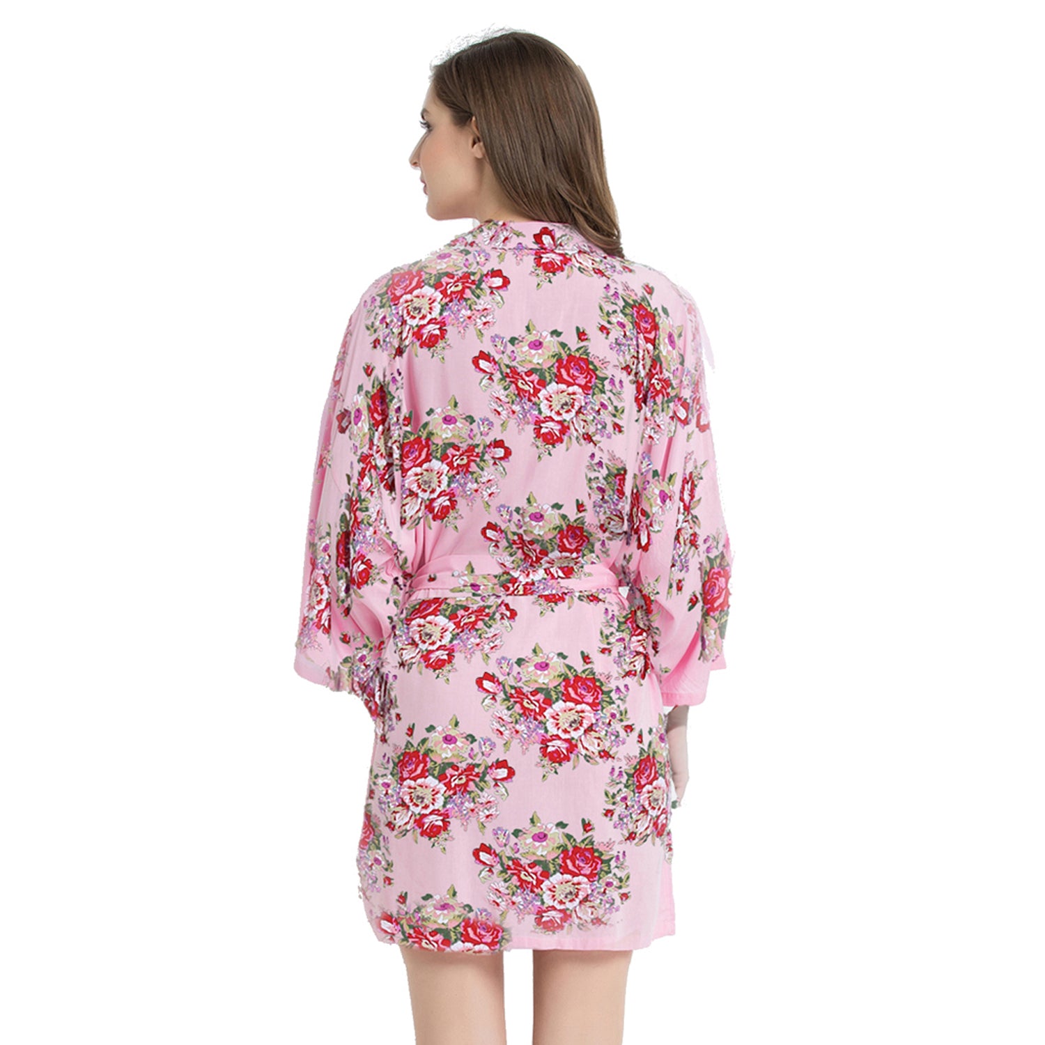 Pink - Floral Cotton Kimono Robe