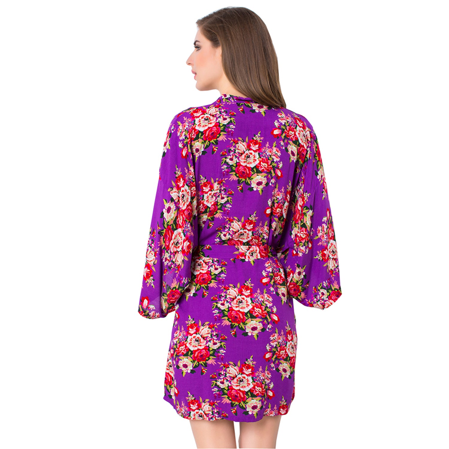 Purple - Floral Cotton Kimono Robe