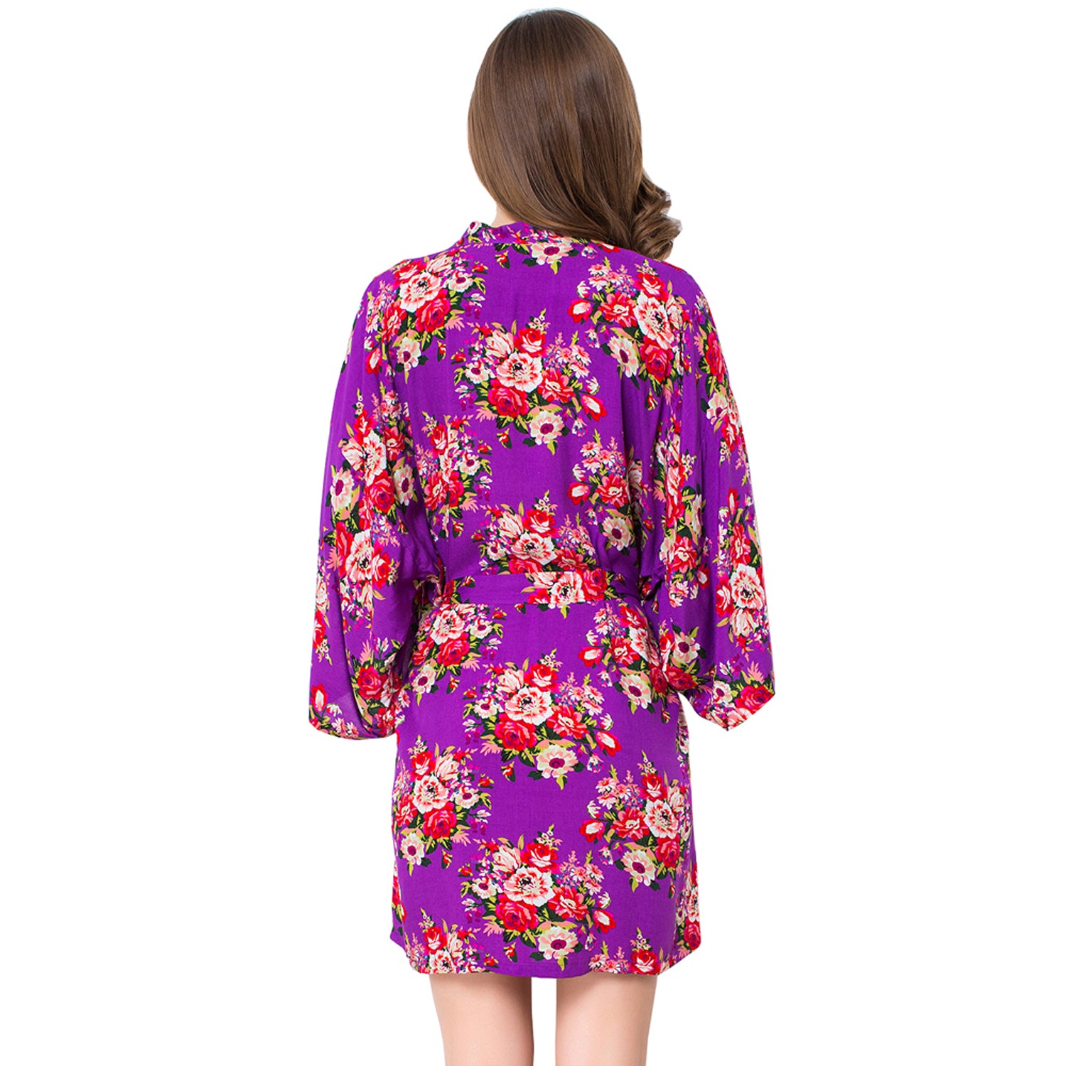 Purple - Floral Cotton Kimono Robe