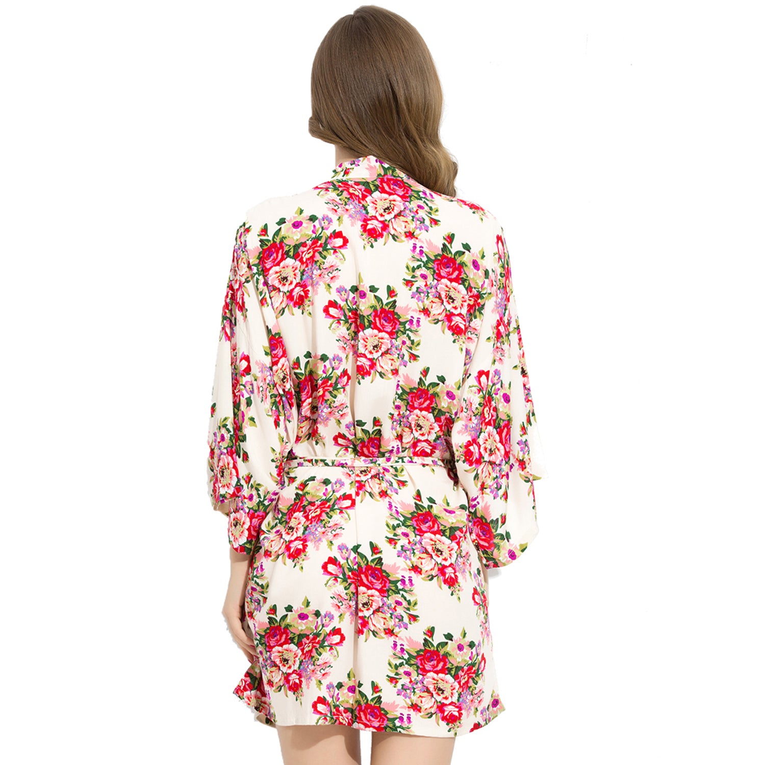 White - Floral Cotton Kimono Robe