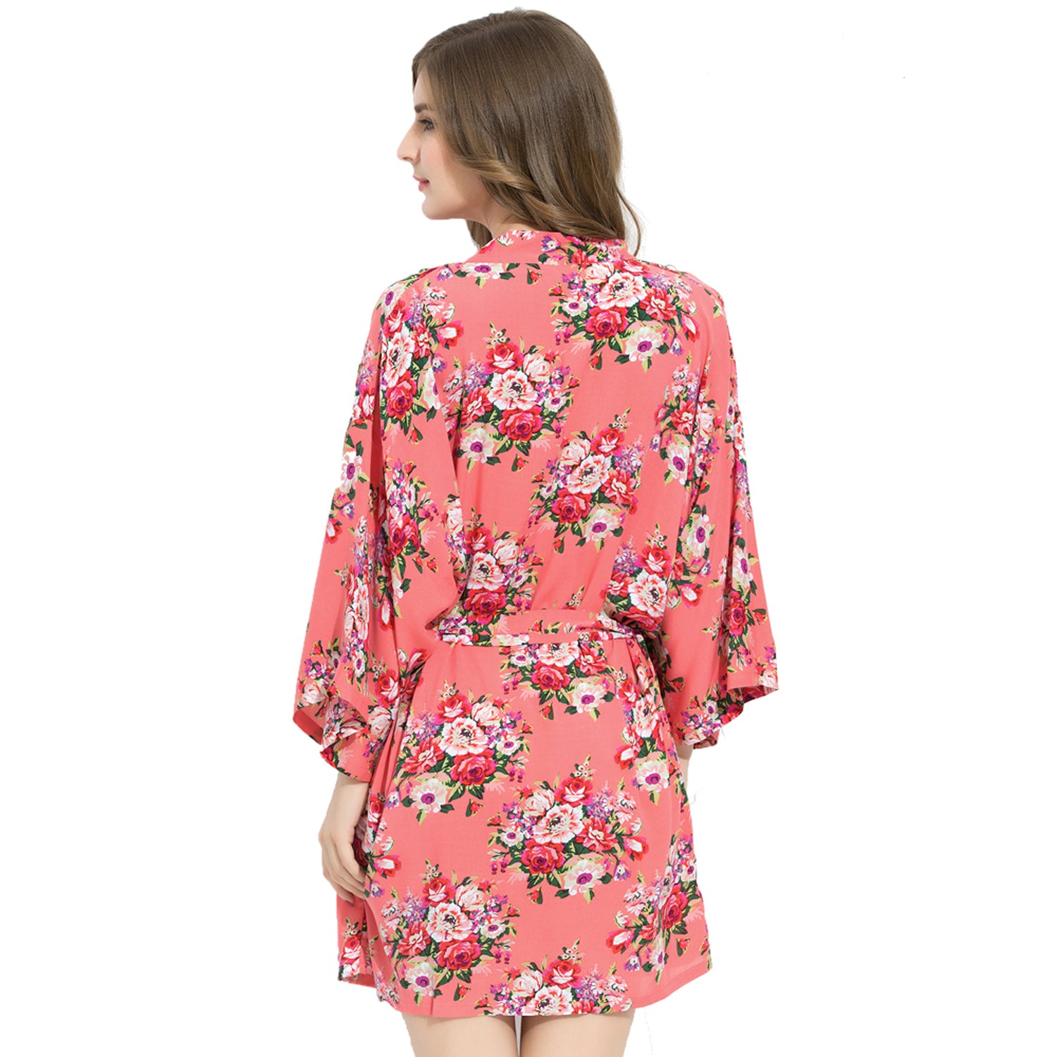Coral - Floral Cotton Kimono Robe