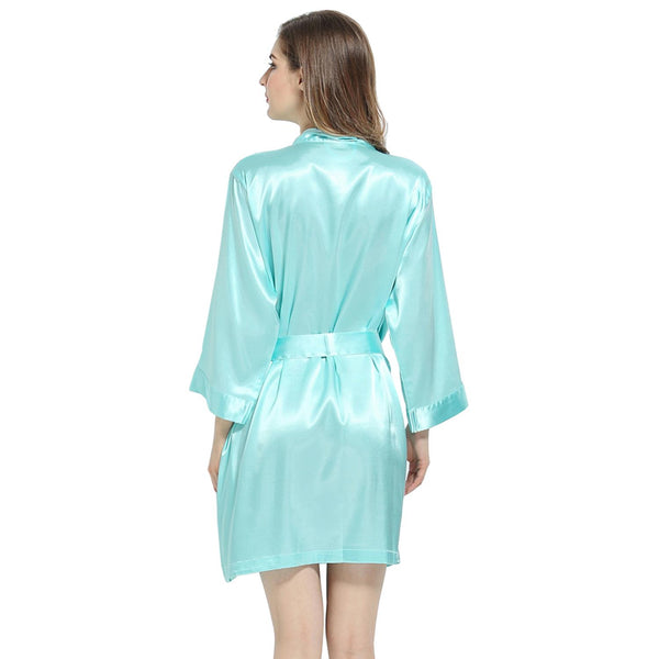 Aqua Blue - 3/4 Sleeve Satin Women Robe