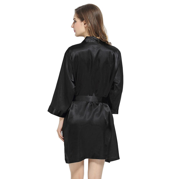 Black - 3/4 Sleeve Satin Women Robe