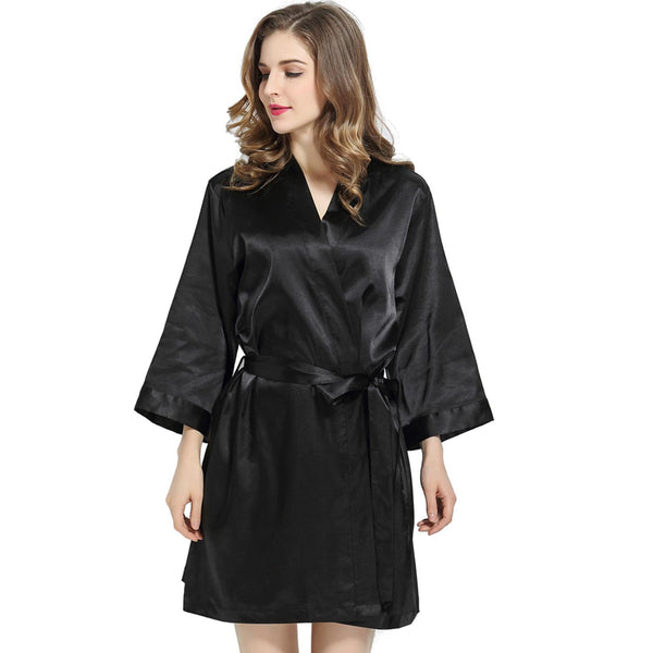 Black - 3/4 Sleeve Satin Women Robe