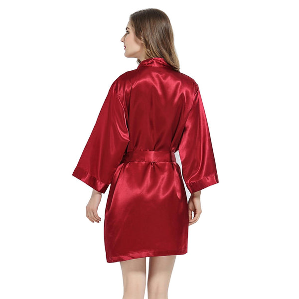 Burgundy - 3/4 Sleeve Satin Women Robe