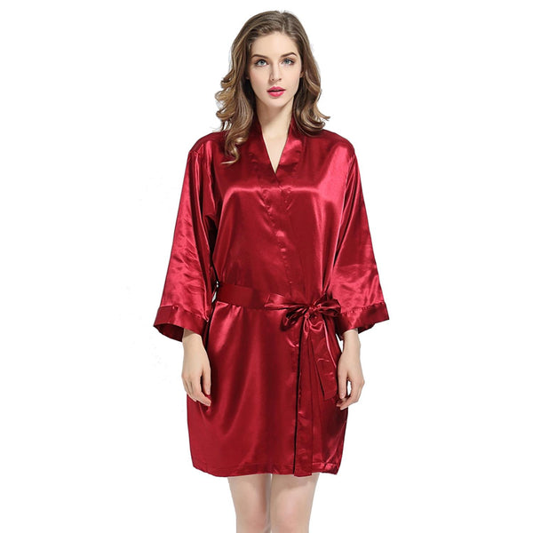 Burgundy - 3/4 Sleeve Satin Women Robe