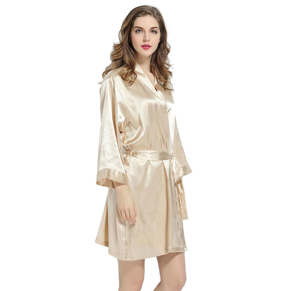 Champagne - 3/4 Sleeve Satin Women Robe