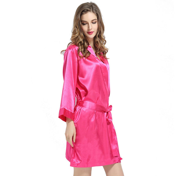 Hot Pink - 3/4 Sleeve Satin Women Robe