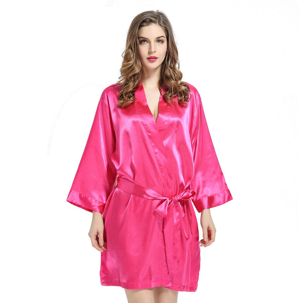 Hot Pink - 3/4 Sleeve Satin Women Robe