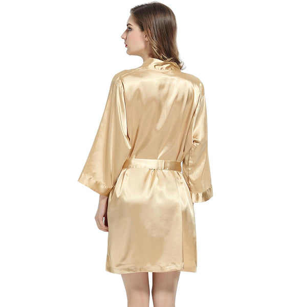 Gold - 3/4 Sleeve Satin Women Robe