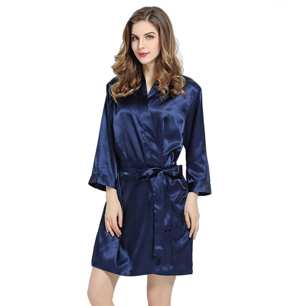 Navy - 3/4 Sleeve Satin Women Robe