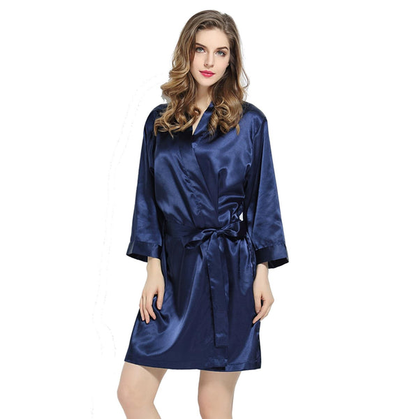 Navy - 3/4 Sleeve Satin Women Robe