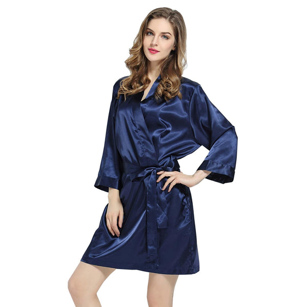 Navy - 3/4 Sleeve Satin Women Robe