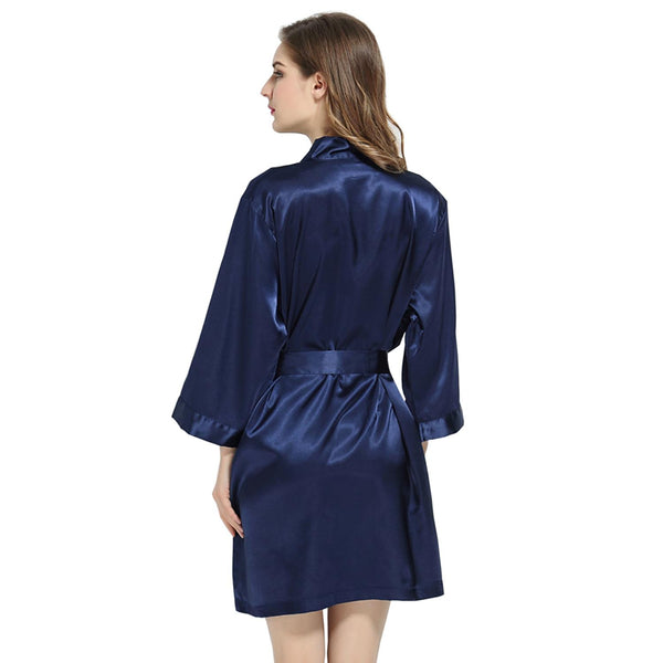 Navy - 3/4 Sleeve Satin Women Robe