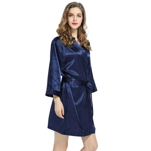 Navy - 3/4 Sleeve Satin Women Robe