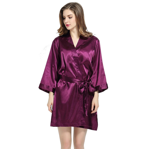 Purple - 3/4 Sleeve Satin Women Robe