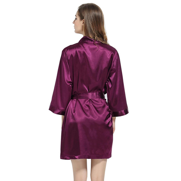 Purple - 3/4 Sleeve Satin Women Robe