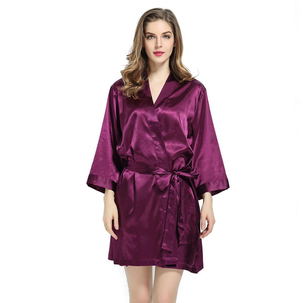 Purple - 3/4 Sleeve Satin Women Robe