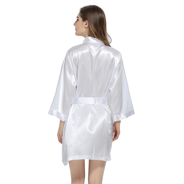 White - 3/4 Sleeve Satin Women Robe