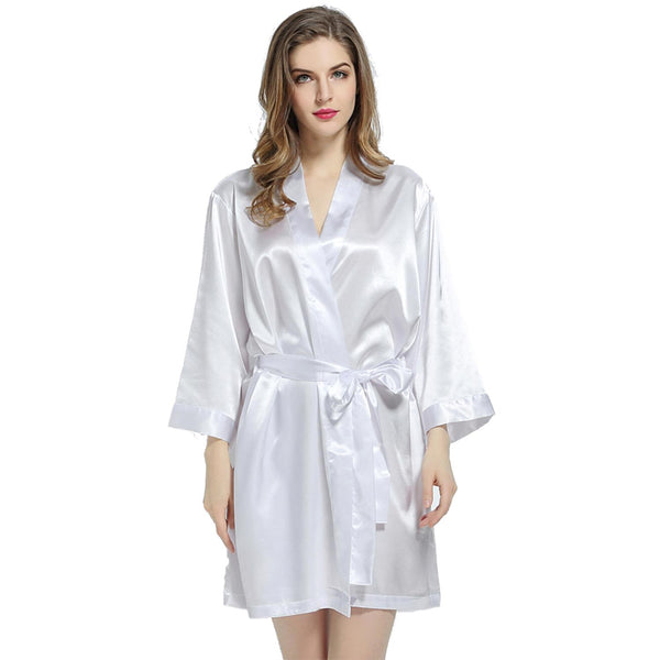 White - 3/4 Sleeve Satin Women Robe