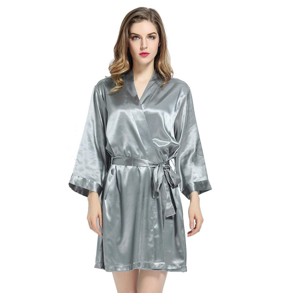 Grey - 3/4 Sleeve Satin Women Robe