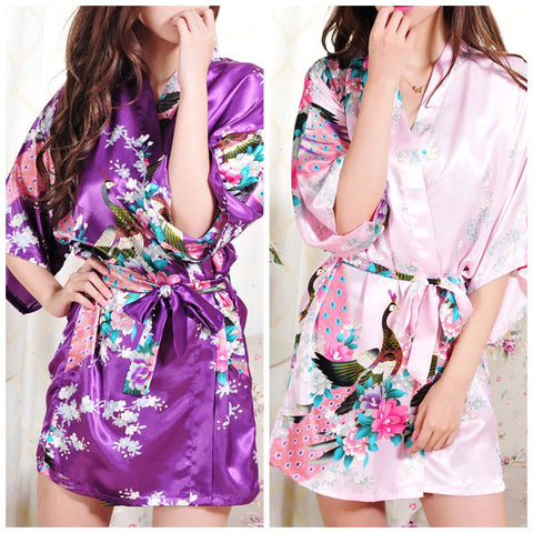 Set of 2 - Bridal Party Peacock Kimono Robes