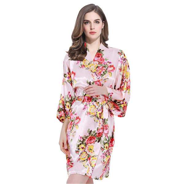 Blush - Floral Satin Kimono Robe