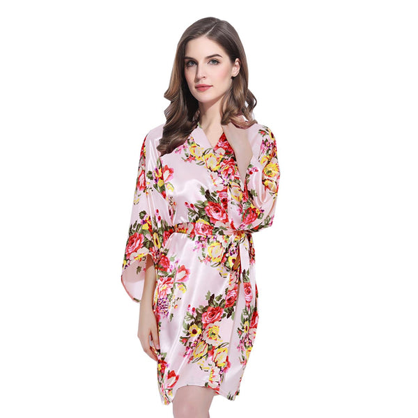 Blush - Floral Satin Kimono Robe