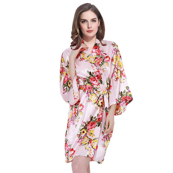 Blush - Floral Satin Kimono Robe