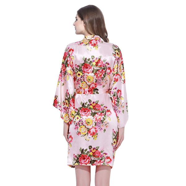 Blush - Floral Satin Kimono Robe