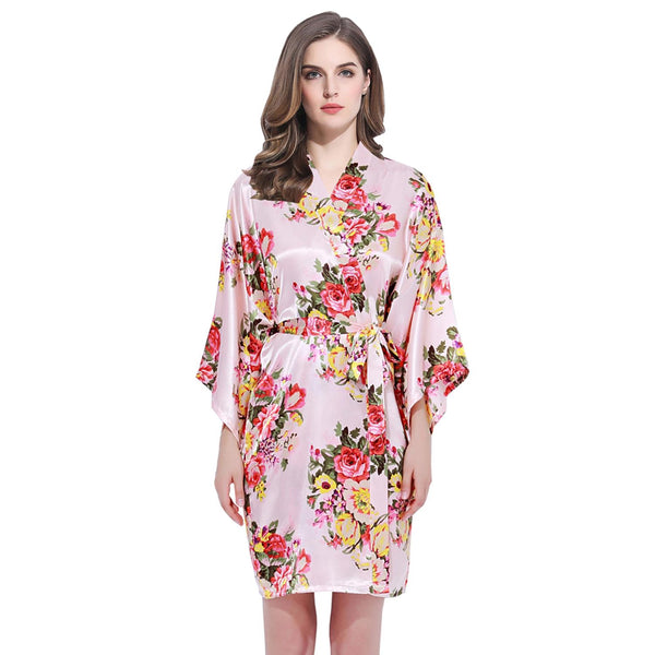 Blush - Floral Satin Kimono Robe