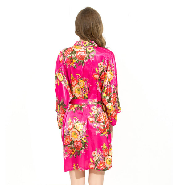 Hot Pink - Floral Satin Kimono Robe