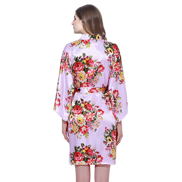 Violet - Floral Satin Kimono Robe