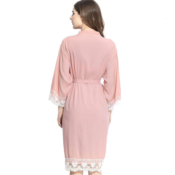 Blush - Solid Cotton Lace Kimono Robe