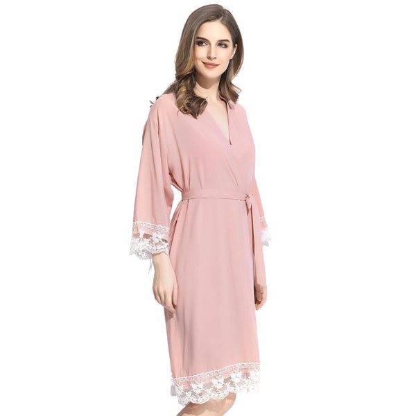 Blush - Solid Cotton Lace Kimono Robe