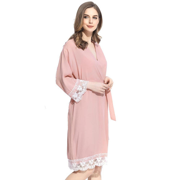 Blush - Solid Cotton Lace Kimono Robe