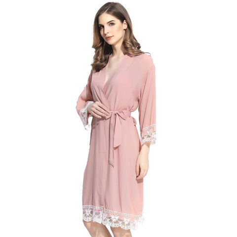 Blush - Solid Cotton Lace Kimono Robe