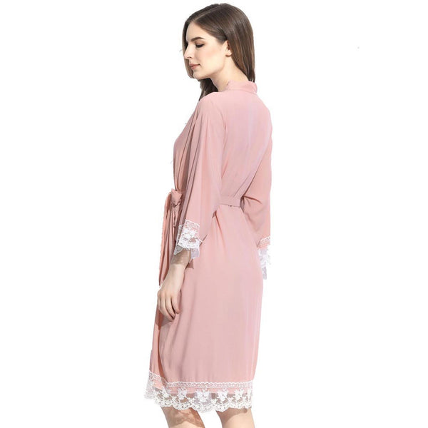 Blush - Solid Cotton Lace Kimono Robe