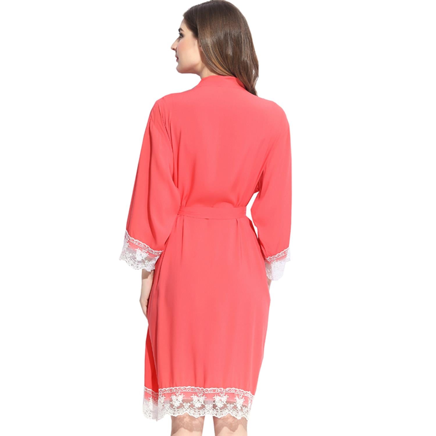 Coral - Solid Cotton Lace Kimono Robe