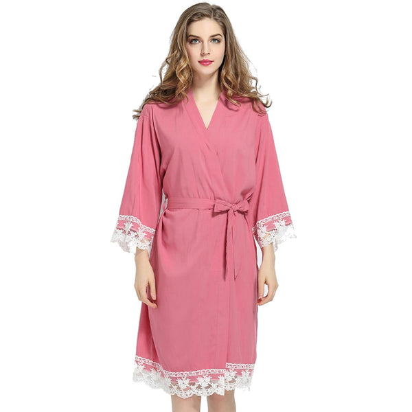 Dusty Pink - Solid Cotton Lace Kimono Robe